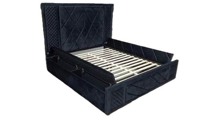 Lorenzo Black Velvet Platform Bed – LED Lights & Bluetooth Speakers | Queen & King