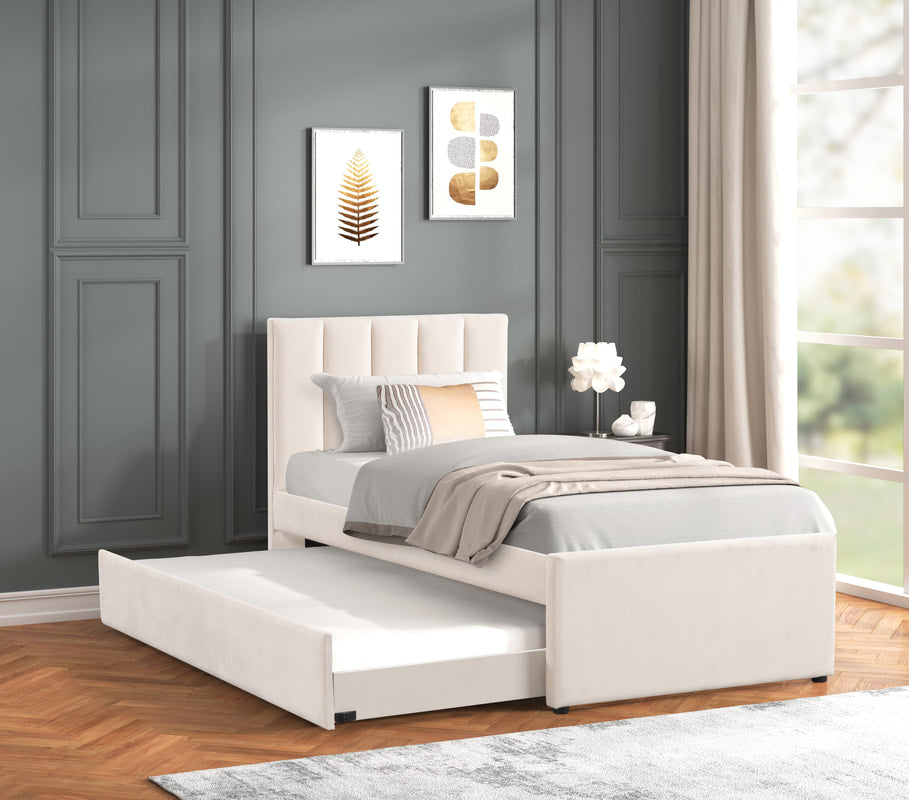 Maya Velvet Platform Bed with Trundle – Twin & Full | Black, Beige & Pink