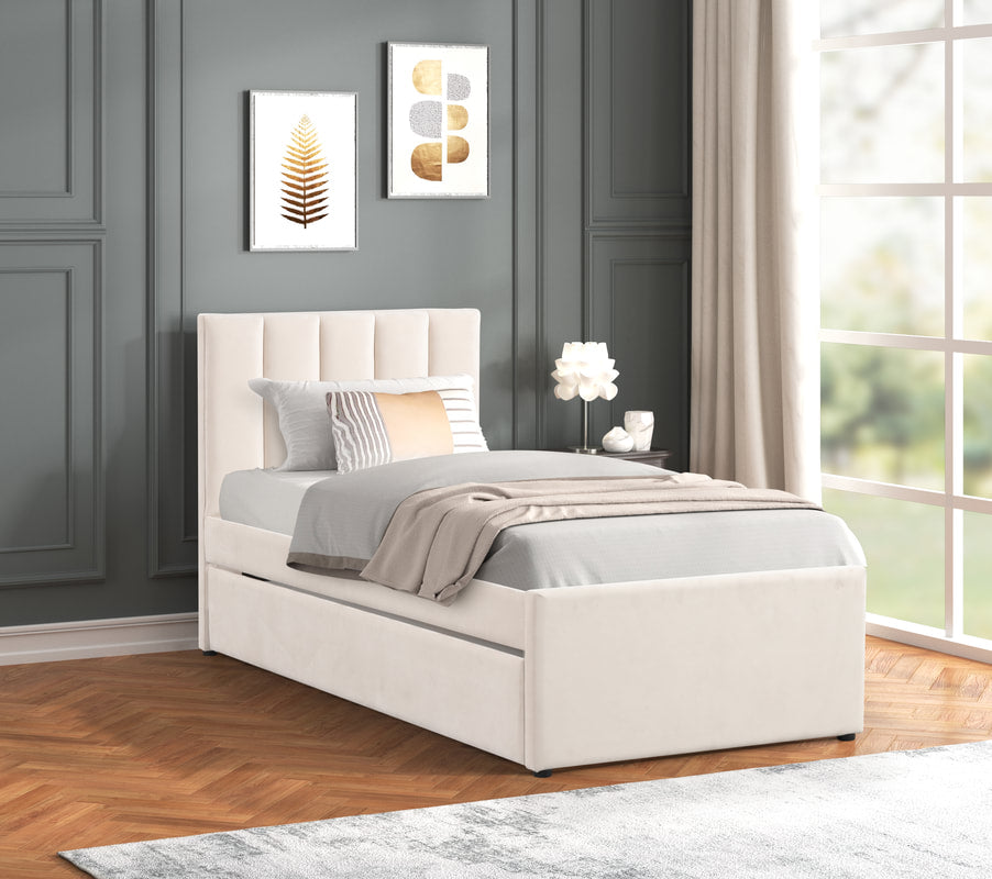 Maya Velvet Platform Bed with Trundle – Twin & Full | Black, Beige & Pink