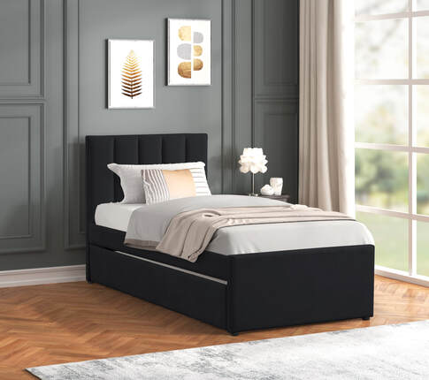 Maya Velvet Platform Bed with Trundle – Twin & Full | Black, Beige & Pink