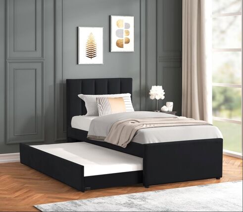 Maya Velvet Platform Bed with Trundle – Twin & Full | Black, Beige & Pink