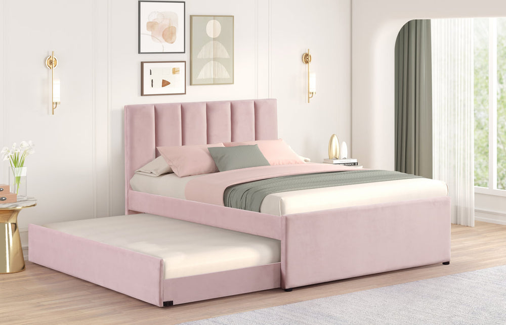 Maya Velvet Platform Bed with Trundle – Twin & Full | Black, Beige & Pink