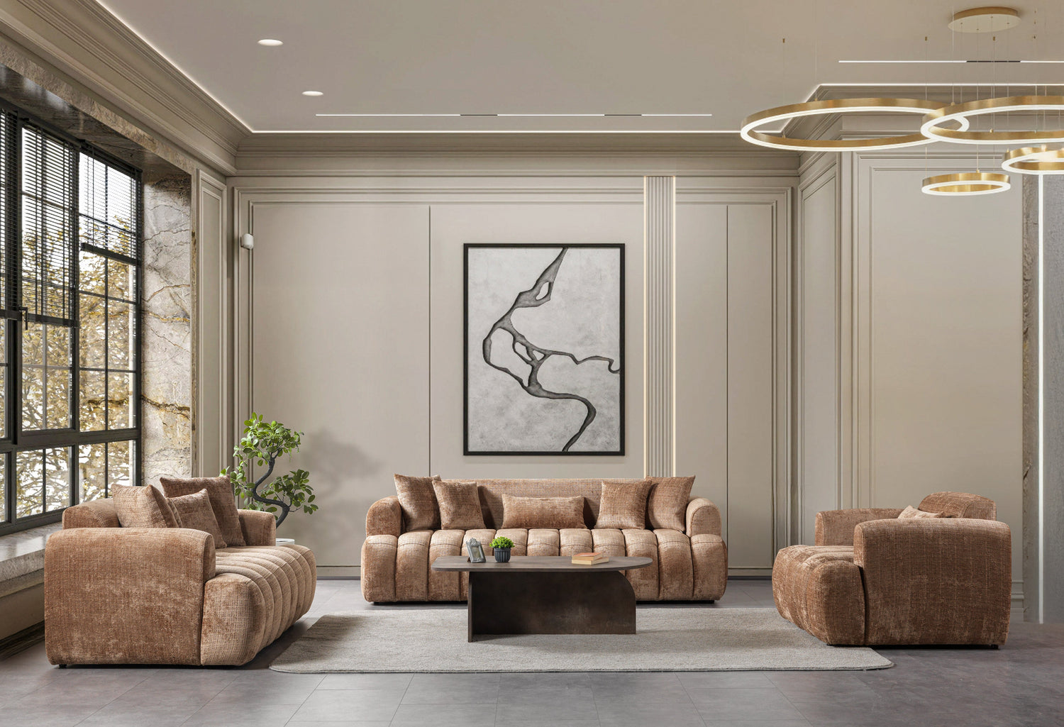 Yulia Coffee Boucle Sofa & Loveseats