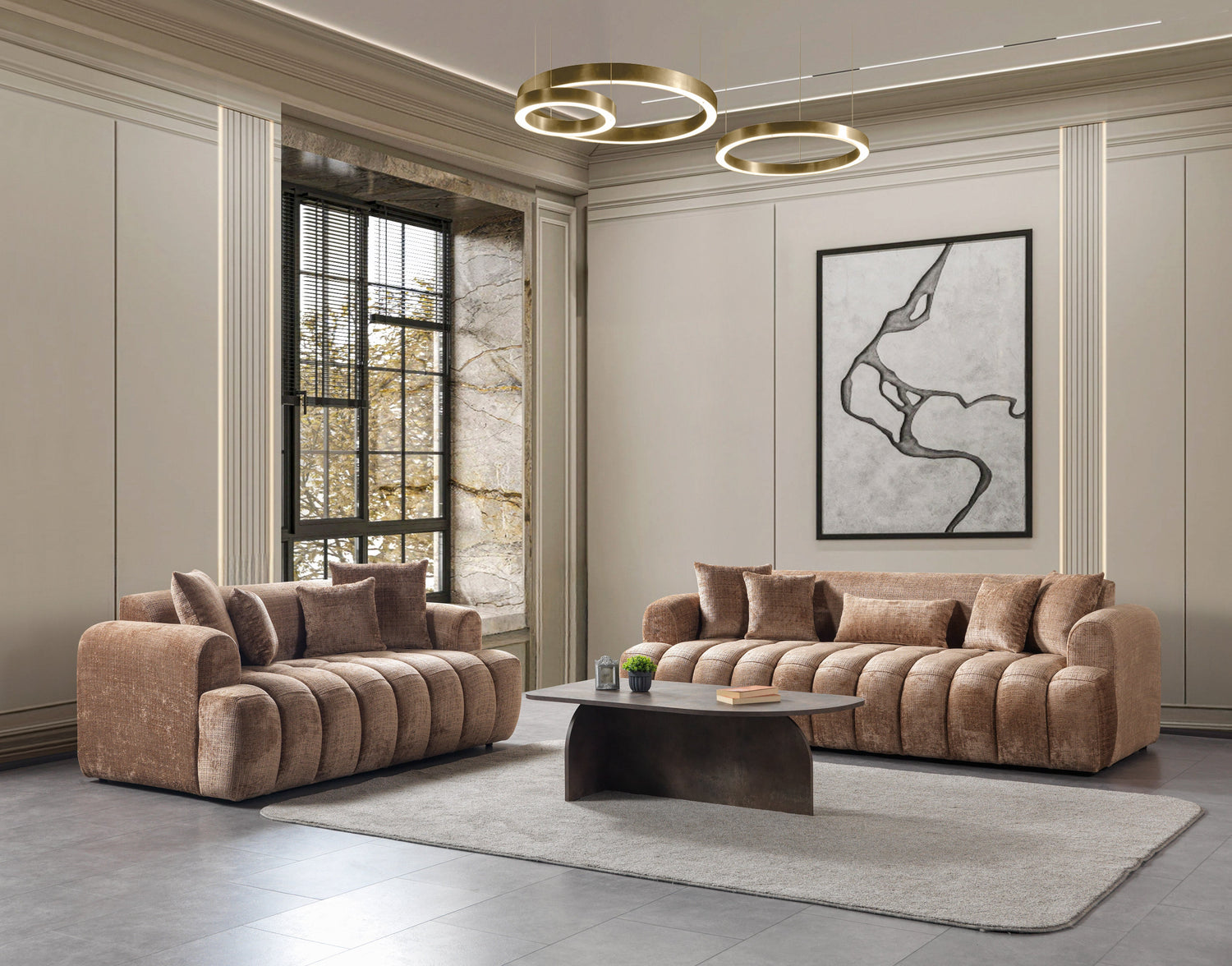 Yulia Coffee Boucle Sofa & Loveseats