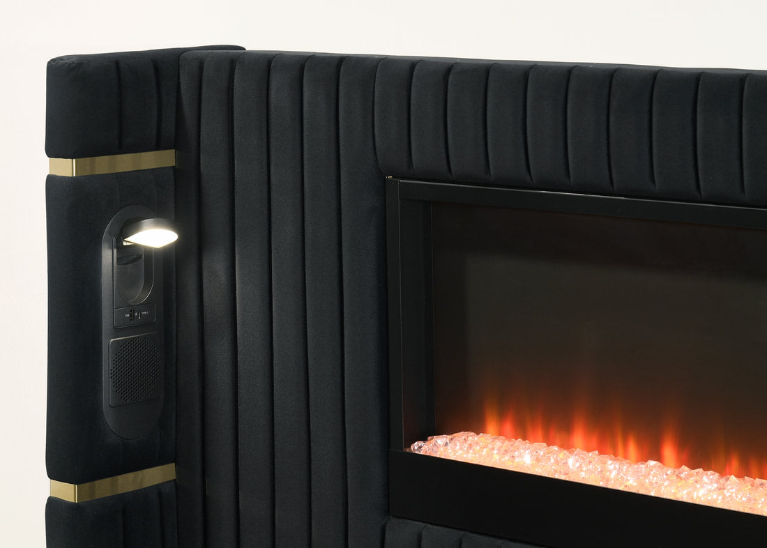 Romance Platform Bed | LED Fireplace & Bluetooth Speakers | Queen & King