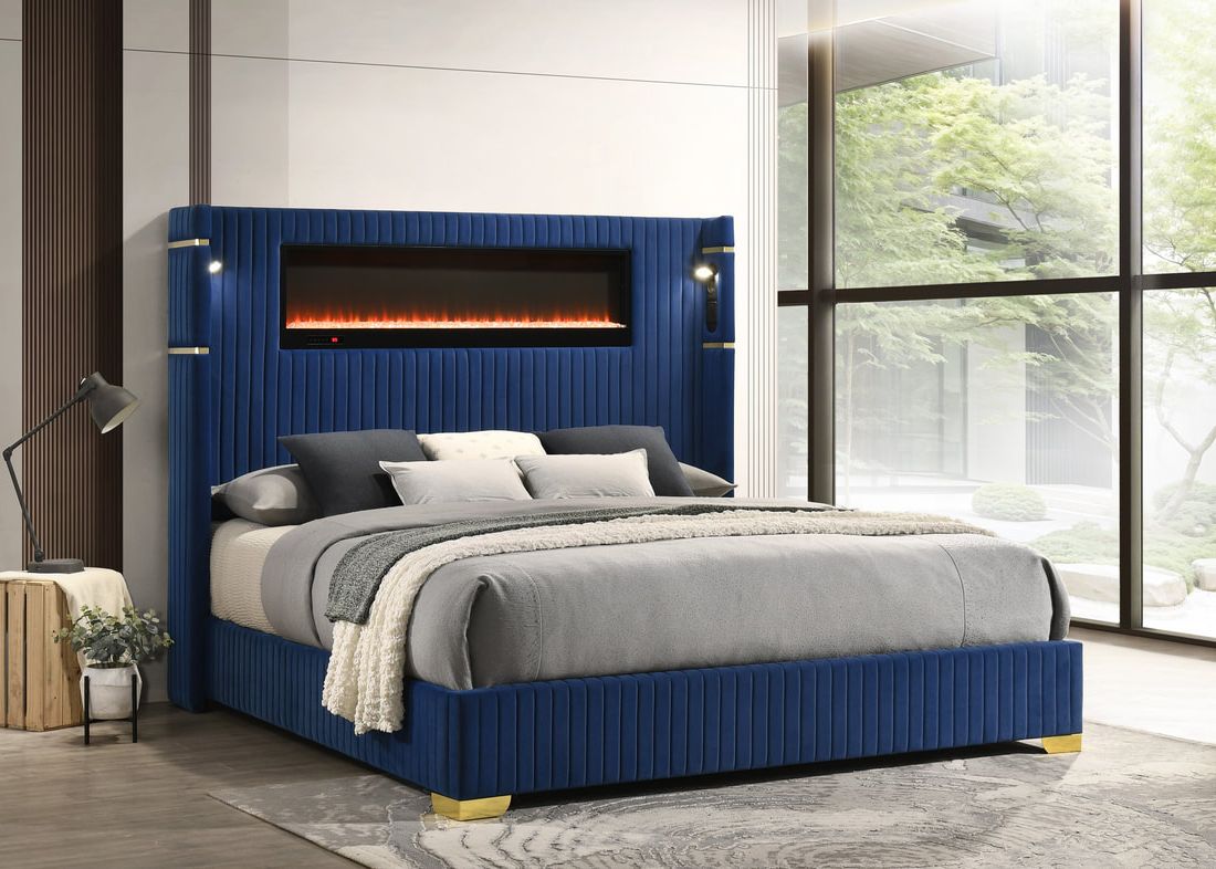 Romance Platform Bed | LED Fireplace & Bluetooth Speakers | Queen & King