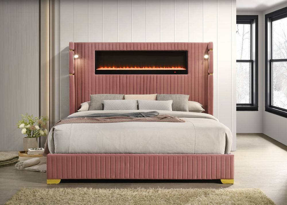 Romance Platform Bed | LED Fireplace & Bluetooth Speakers | Queen & King