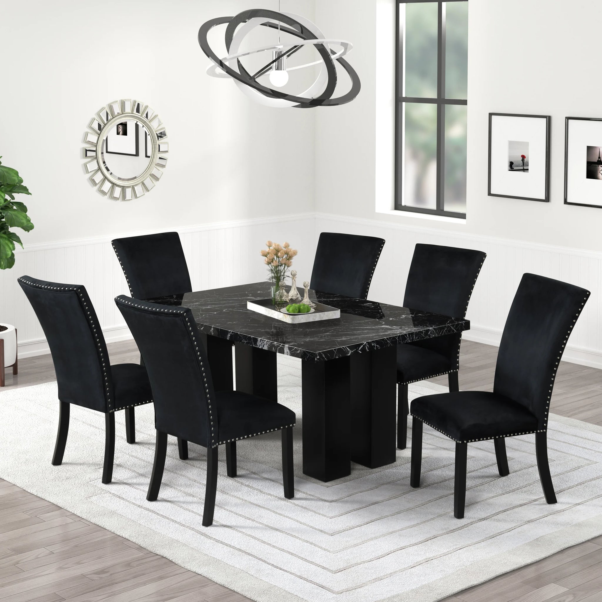 Onyx Faux Marble Dining Table Set