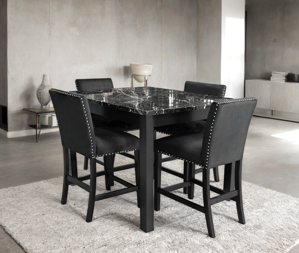 Dior Oynx Black - Pub Table + 4 Chair Set