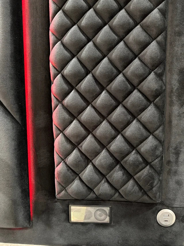 Lorenzo Black Velvet Platform Bed – LED Lights & Bluetooth Speakers | Queen & King