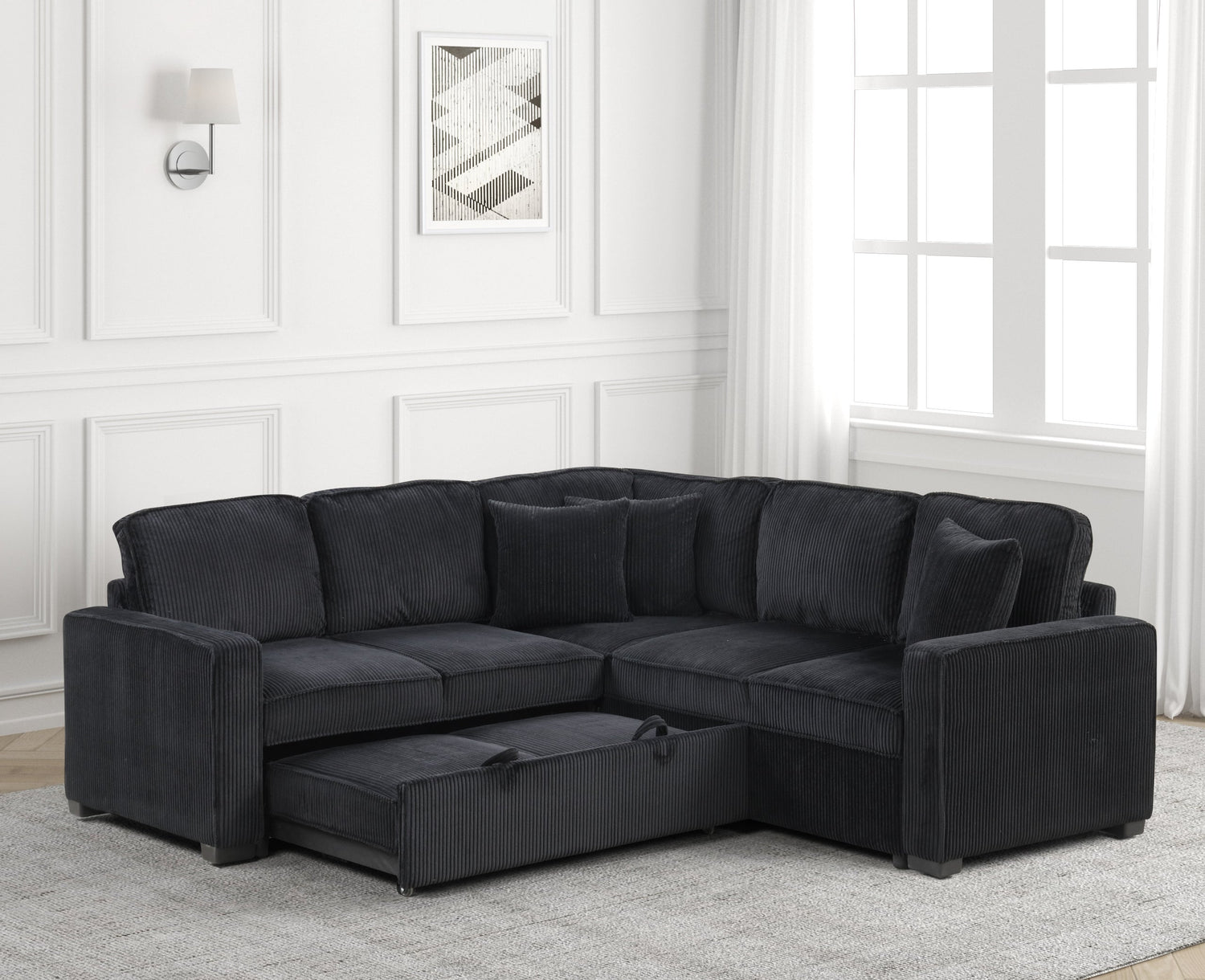 Ariel Black Sectional With Pull-Out Beds