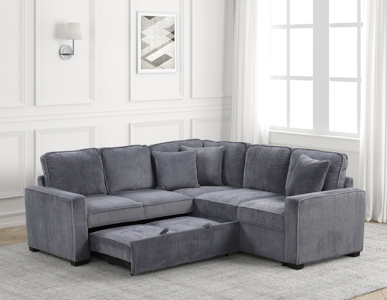 Ariel Charcoal Sectional With Pull-Out Beds