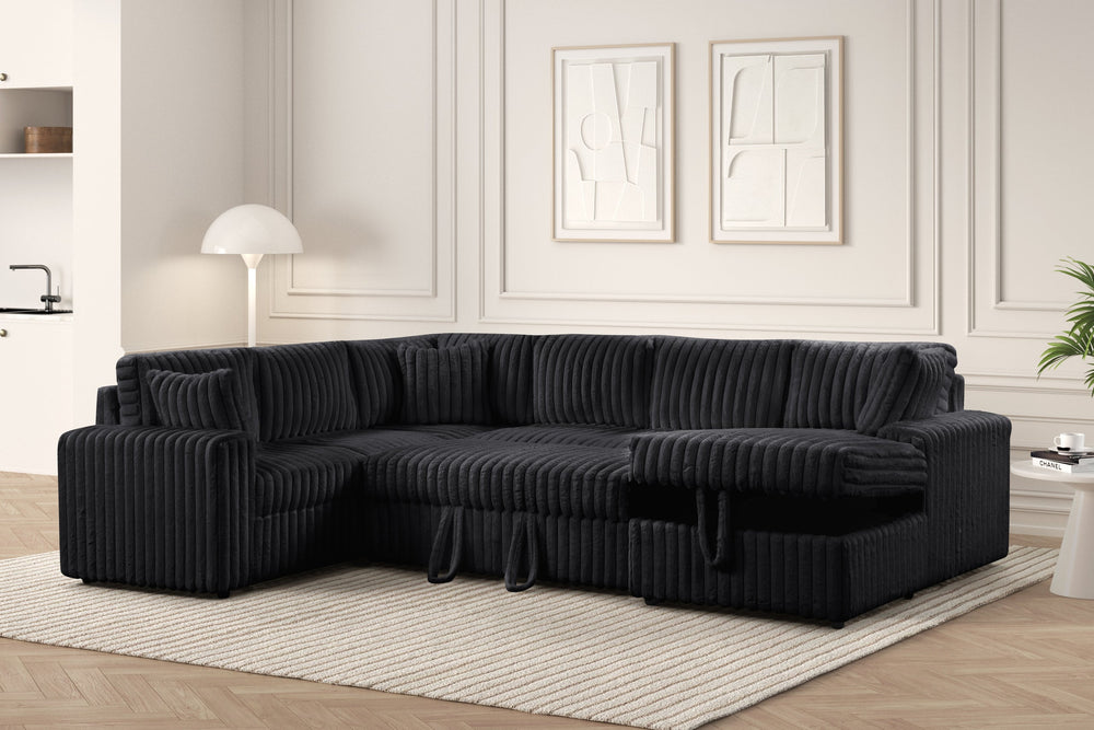 Forever Black Sectional With Pull-Out Beds