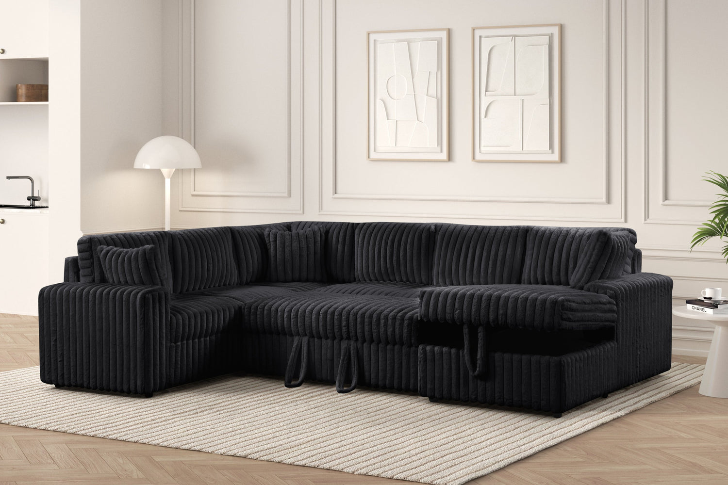 Forever Black Sectional With Pull-Out Beds