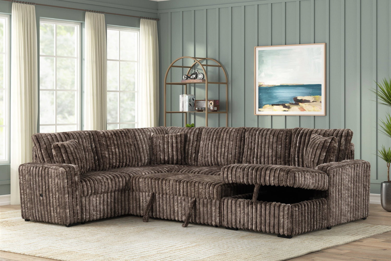 Sonic Brown Sectional With Pull-Out Beds