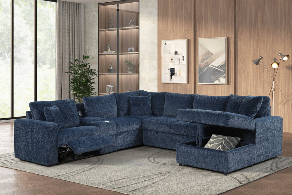 Hunter Blue Sectional (W/ Bluetooth Speaker & Pull-Out Beds)