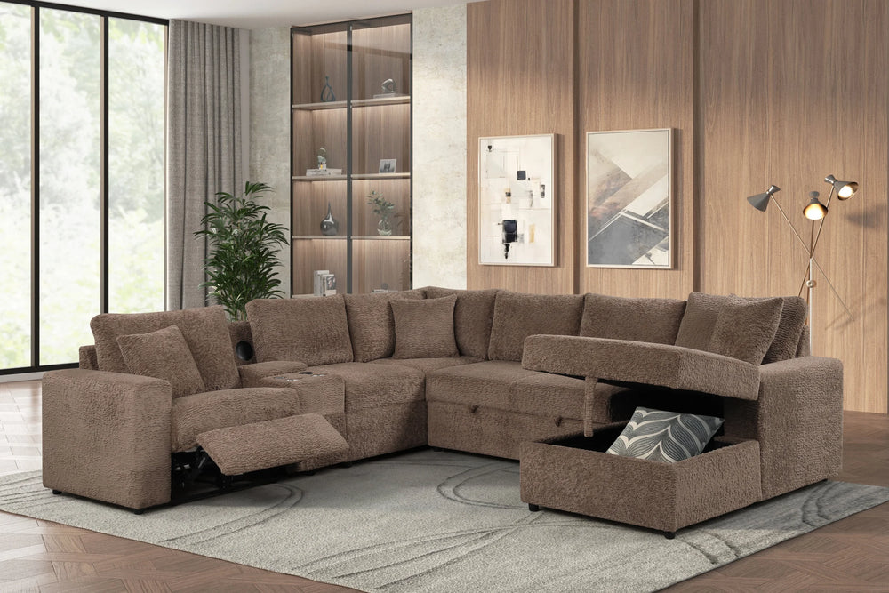 Hunter Mocha Sectional (W/ Bluetooth Speaker & Pull-Out Beds)