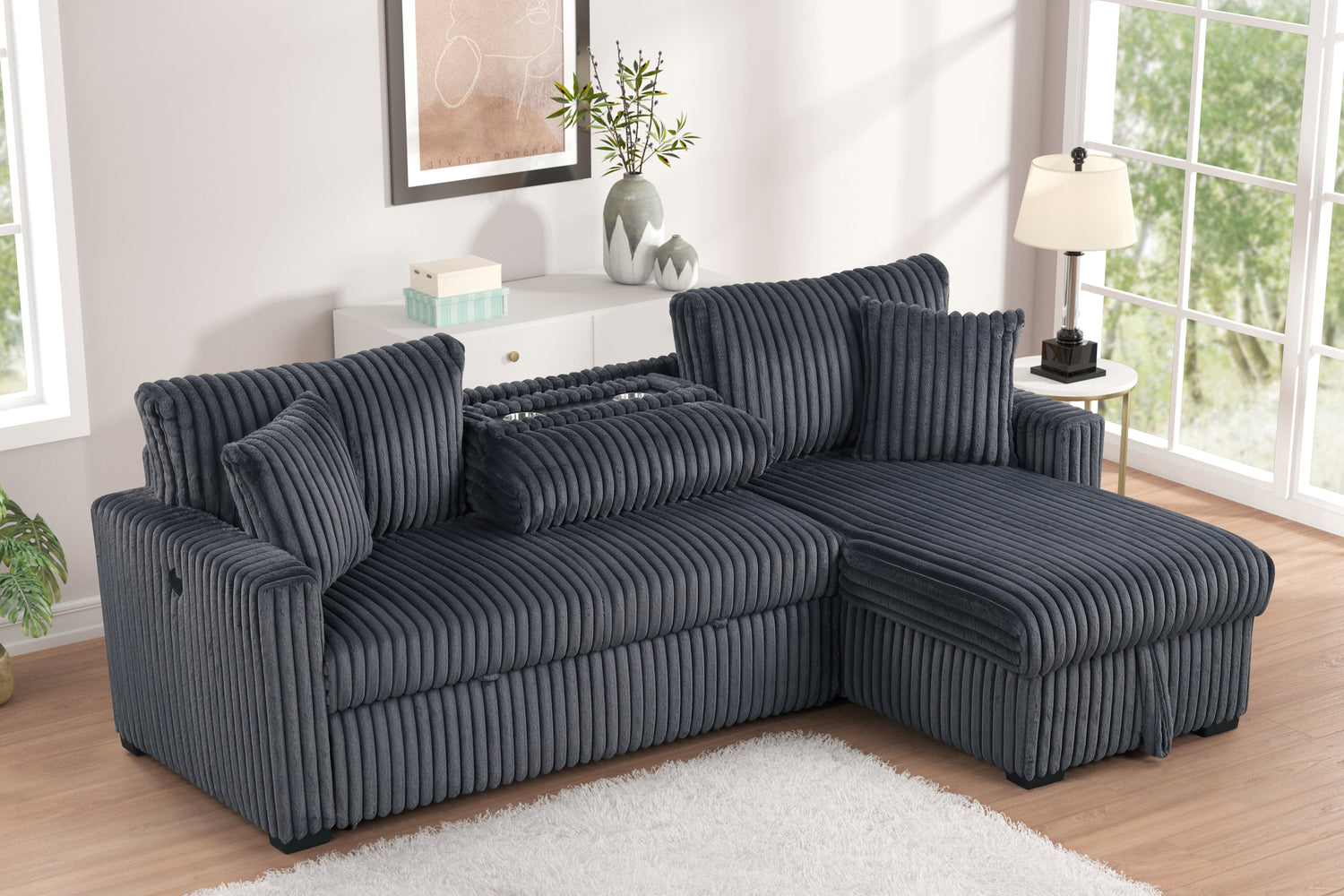 Aria Charcoal Sectional With Pull-Out Beds & Storage Chaise **NEW ARRIVAL**