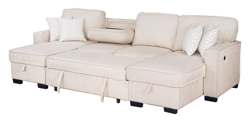 Sahara Double Chaise Sectional – Storage, Drop-Down Cupholders & USB Outlets | Gray & Beige