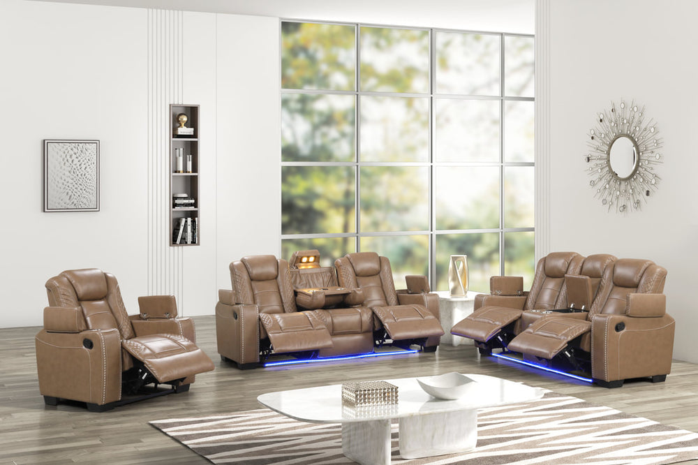 Stefano 3-PC Tech-Enabled Leather Gel Reclining Set | Bluetooth & Wireless Charging