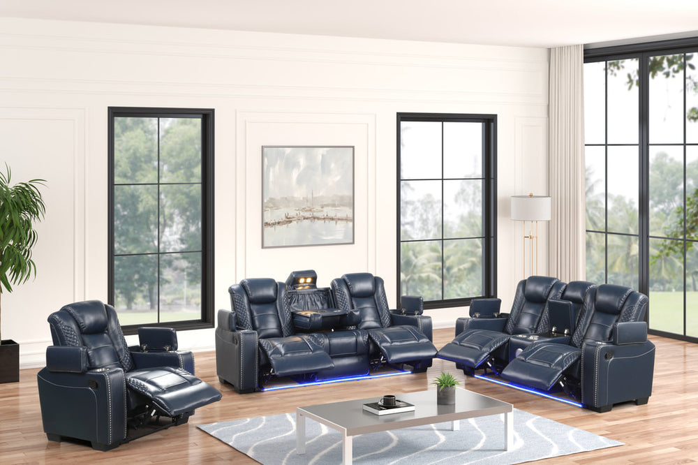 Stefano 3-PC Tech-Enabled Leather Gel Reclining Set | Bluetooth & Wireless Charging