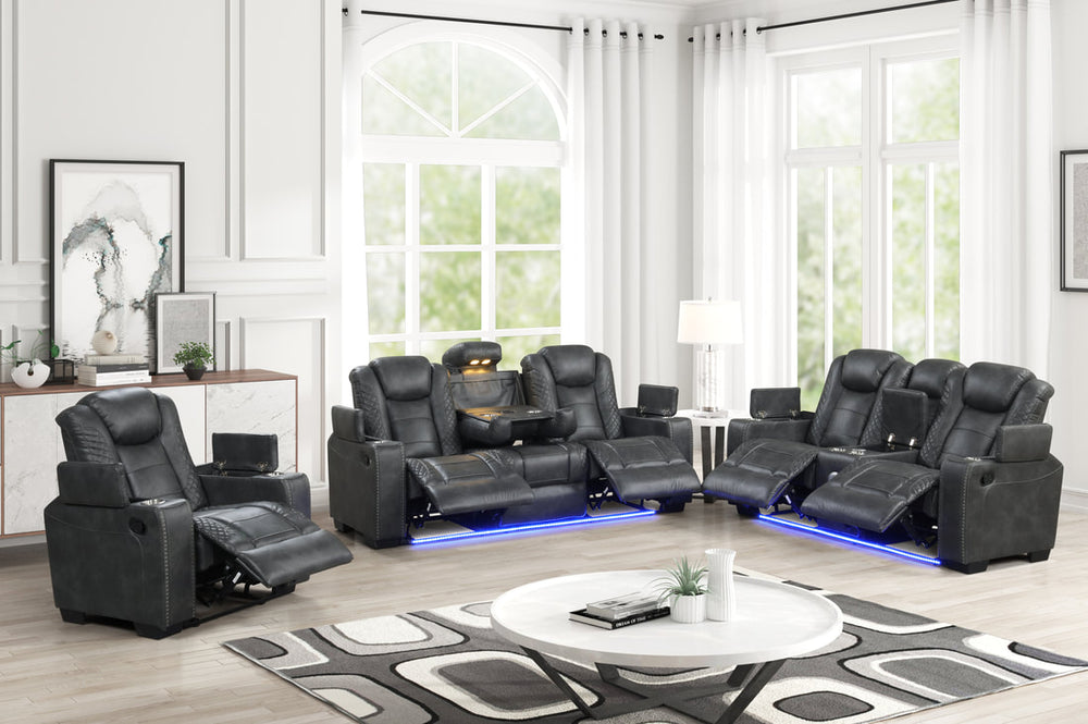 Stefano 3-PC Tech-Enabled Leather Gel Reclining Set | Bluetooth & Wireless Charging