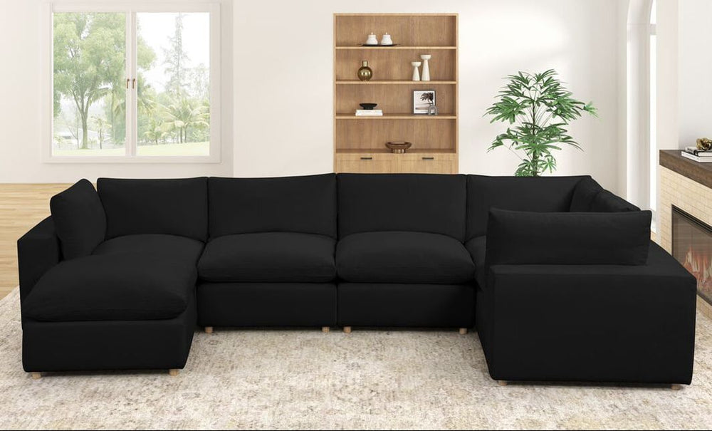 XL Cloud Sectional Sofa – 5-Piece Sectional + Ottoman Set | Black & White