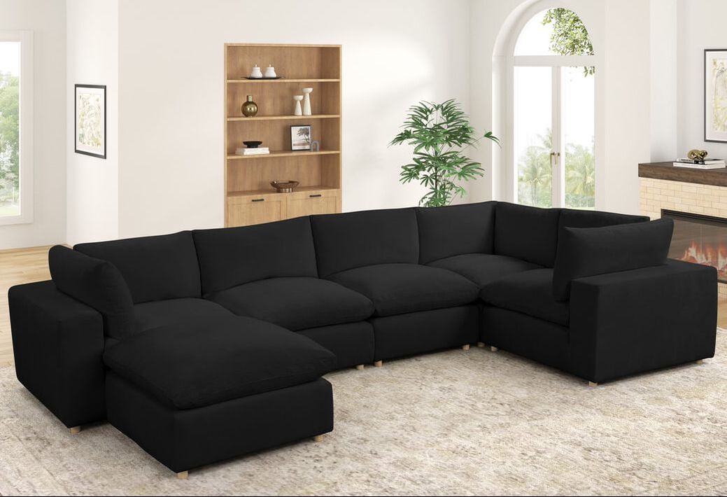 XL Cloud Sectional Sofa – 5-Piece Sectional + Ottoman Set | Black & White