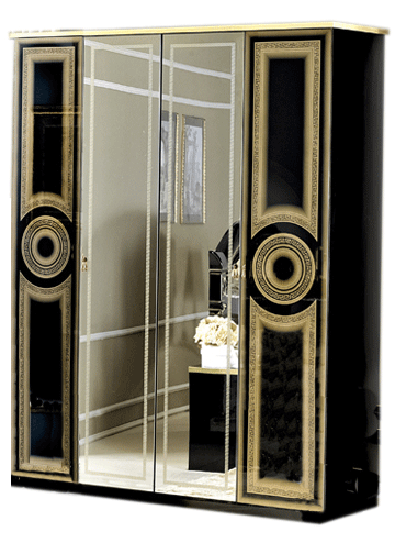 Aida Black/Gold 4 Door Wardrobe