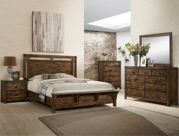 Curtis Panel Bedroom Suite – Solid Wood Sleigh Headboard, Dresser, Mirror, Nightstand & Chest
