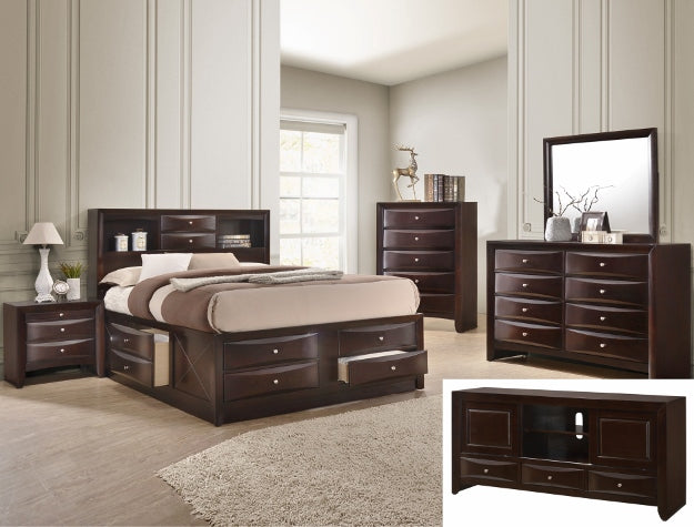 Emily Storage Bedroom Suite | Queen & King | 4-PC & 5-PC | Black, Gray, White & Brown | NZR Furniture
