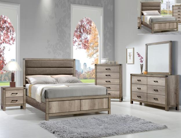 Matteo Bedroom Suite – Upholstered Headboard, Dresser, Mirror, Nightstand & Chest