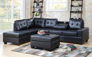 Heights Black Sectional w/ Storage Ottoman and Cupholder