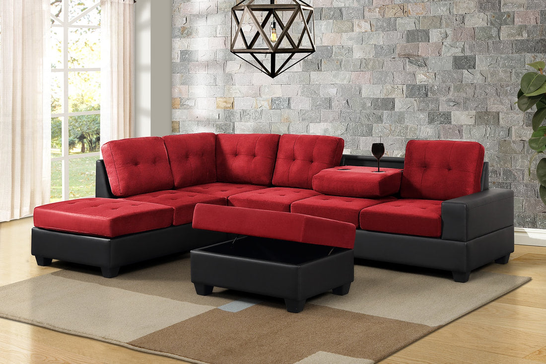 PU Heights Sectional w/ Storage Ottoman and Cupholder