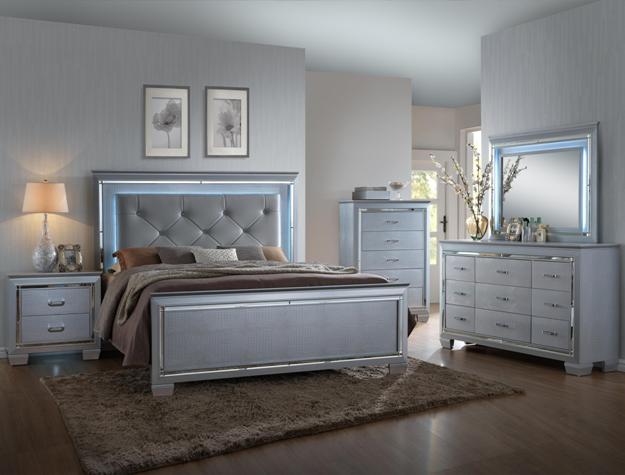 Lillian LED Bedroom Suite – Silver Glam | Queen & King | 4-PC & 5-PC Sets