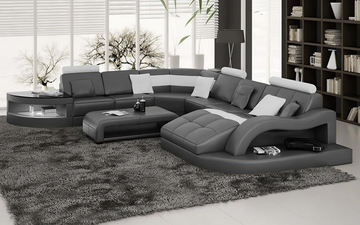 Navasota Gray Large Leather Sectional with Shape Chaise