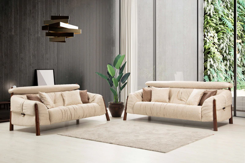 Fabian Cream Nubuck Leather Living Room Set