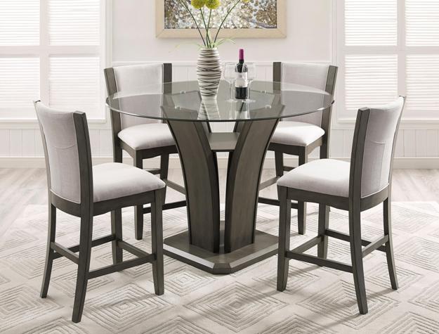 Camelia 5-PC Glass Counter Height Dining Table Set