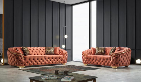 Lupino Orange Velvet 2-PC Sofa and Loveseat