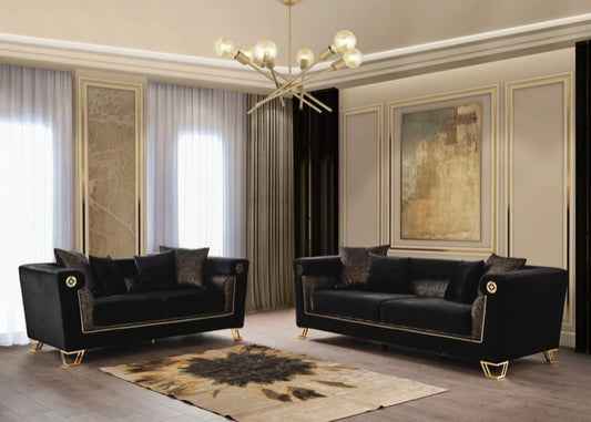 Diamond Black Velvet Sofa & Loveseat