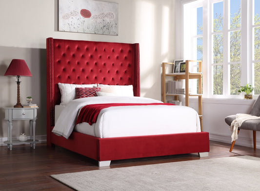 Emily Red Upholstered Tufted Bed