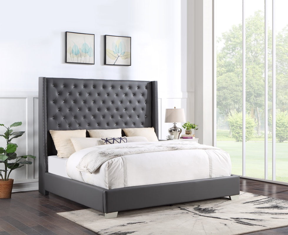 Emily Grey Diamond Tufted Bed