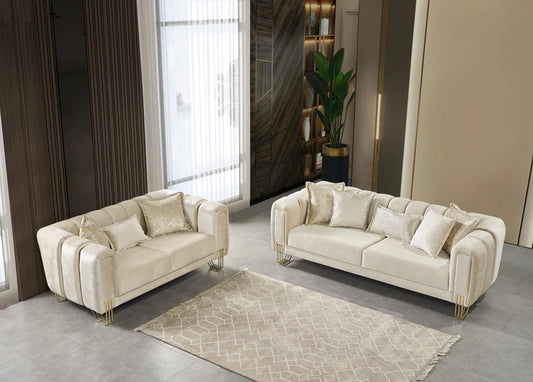 Santana Ivory Velvet Sofa & Loveseat