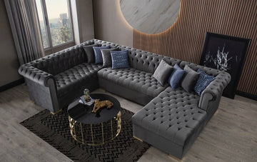 Luxen Velvet Gray RAF Chaise Sectional