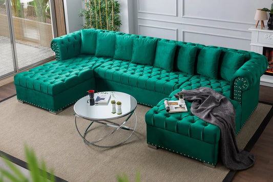 Larry Velvet Green Double Chaise Sectional