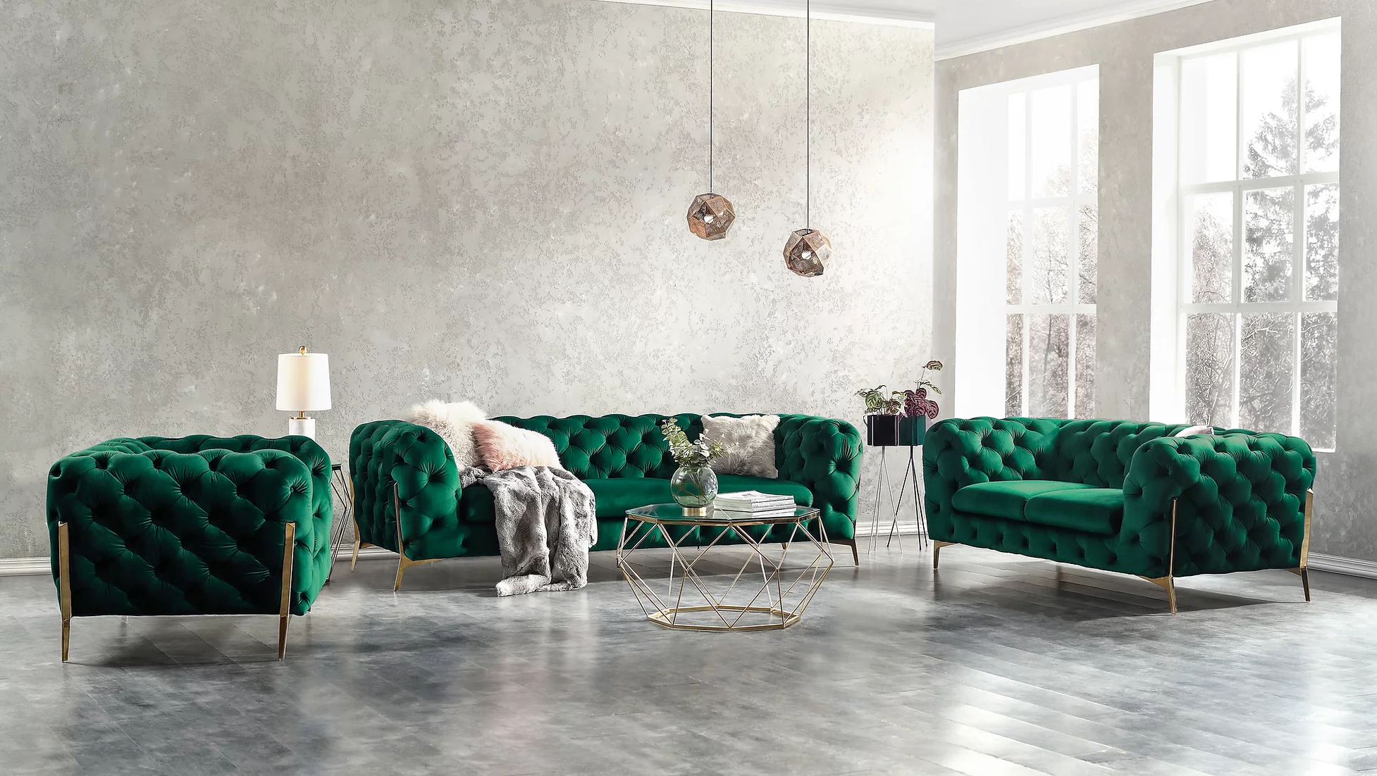 Lori Green Tufted Velvet 3-PC Sofa Set