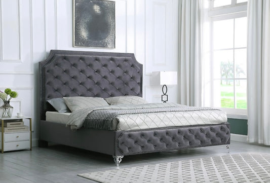 Leilah Gray Velvet Platform Bed