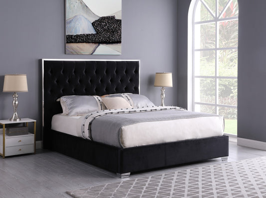 Rose Black Velvet Platform Bed