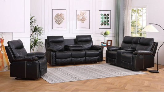 Sara Black 3-PC Reclining Living Room Set