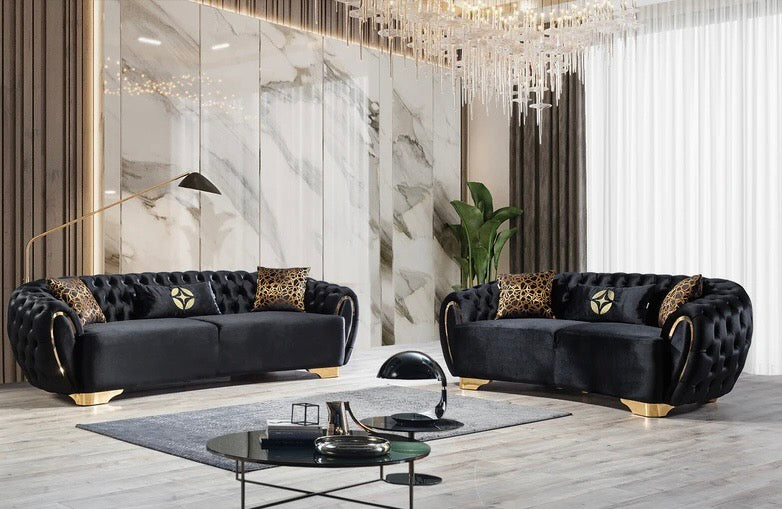 Victoria Black Velvet Sofa & Loveseat